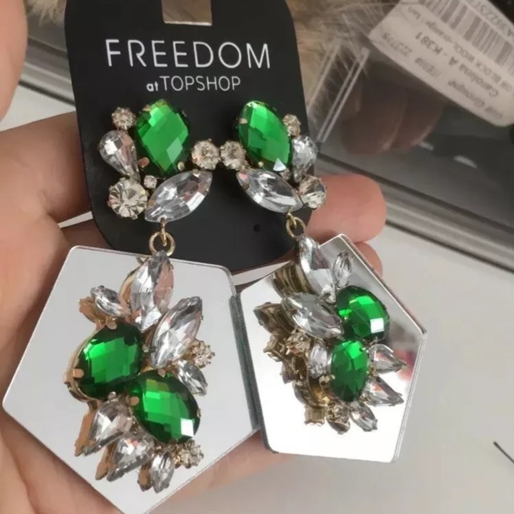 💚 Topshop Freedom mirror rhinestone Earrings
